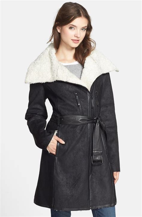 Vince Camuto Faux Shearling Asymmetrical Zip Coat Nordstrom