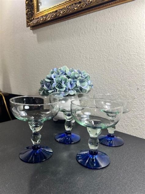 Vintage Hand Blown Margarita Glasses Etsy