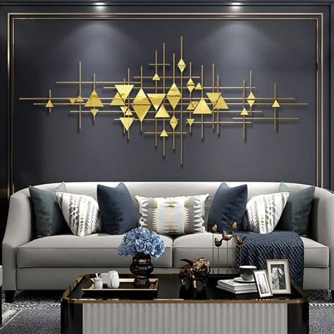 D Geometric Metal Wall Decor Overlapping Triangle Lines In Gold Homary