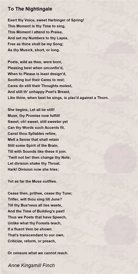 To The Nightingale - To The Nightingale Poem by Anne Kingsmill Finch