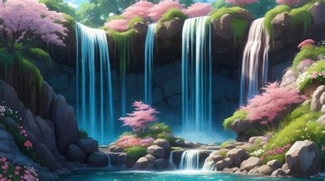 Premium Photo Waterfall Background With Anime Style