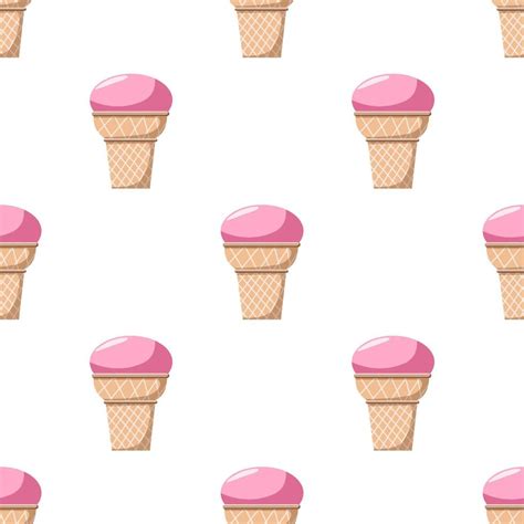 Seamless Pattern Of Ice Cream In A Waffle Cone Vector Illustration