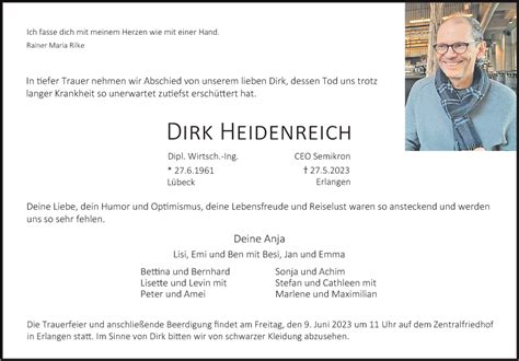 Traueranzeigen Von Dirk Heidenreich Trauer Nn De