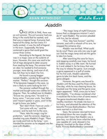 Aladdin Story | Worksheet | Education.com | Aladdin, Third grade ...