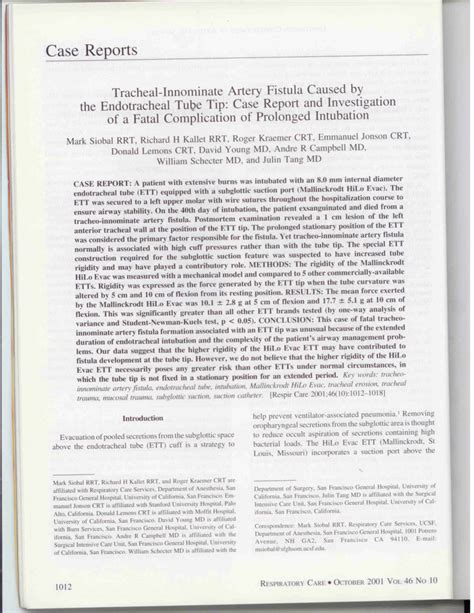 Pdf Tracheal Innominate Artery Fistula Caused By The Endotracheal