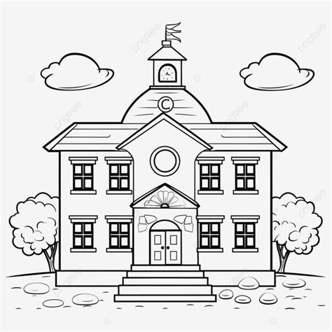 Black And White Cartoon School Building Vector Illustration, Building Clipart, Cartoon Clipart ...