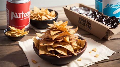 Crispy And Salty Potato Chips With Dip And Soda AI Generated Stock