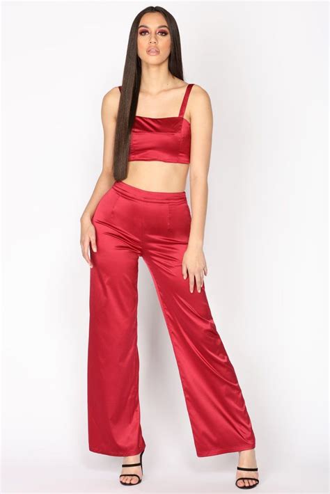 Brighter Sight Satin Pant Set Wine Satin Pants Fashion Clothes Design