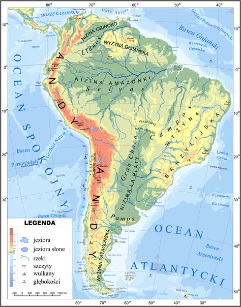 Mapa Ameryki Po Udniowej Ameryka Po Udniowa Mapa Fizyczna Topograficzna