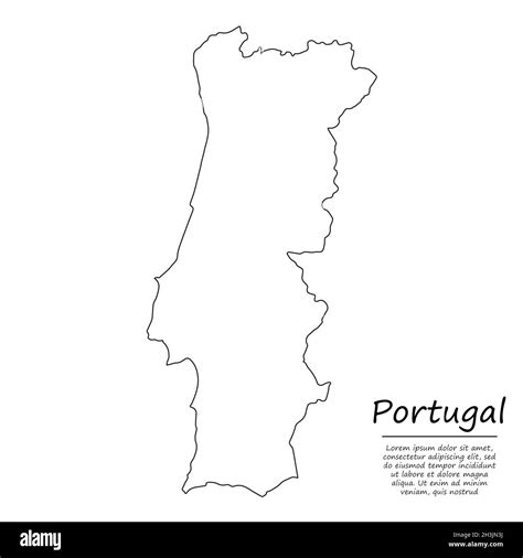 Simple Outline Map Of Portugal Vector Silhouette In Sketch Line Style