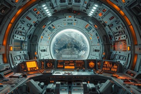 Premium Photo | Inside of Space Station With Large Round Window