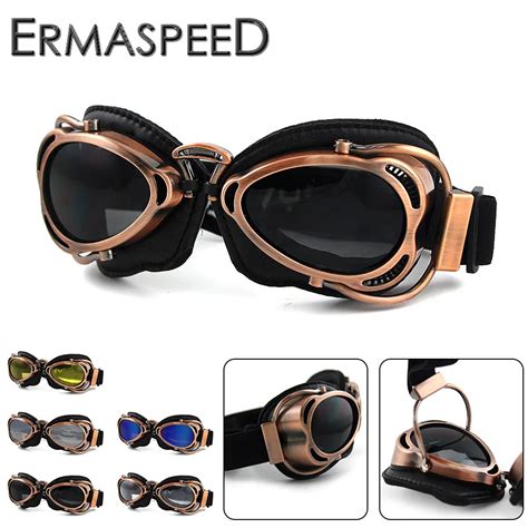 Motorcycle Glasses Pilot Aviator Helmet Goggles Retro Vintage Pu Leather Riding Eye Wear Copper