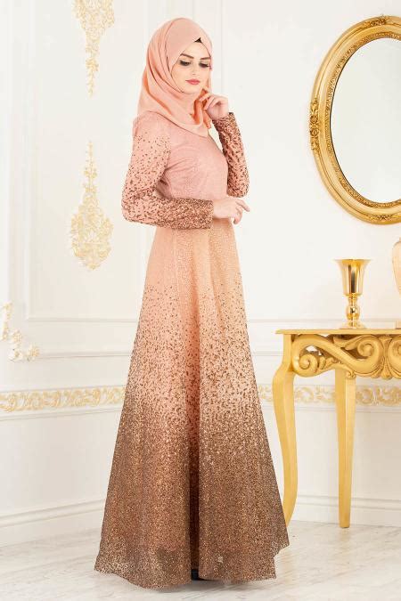 Salmon Pink Hijab Evening Dress 36502smn