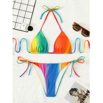 Emmiol Free Shipping 2024 Ombre Rainbow Halter Bikini Set Orange M In Bikini Sets Online Store
