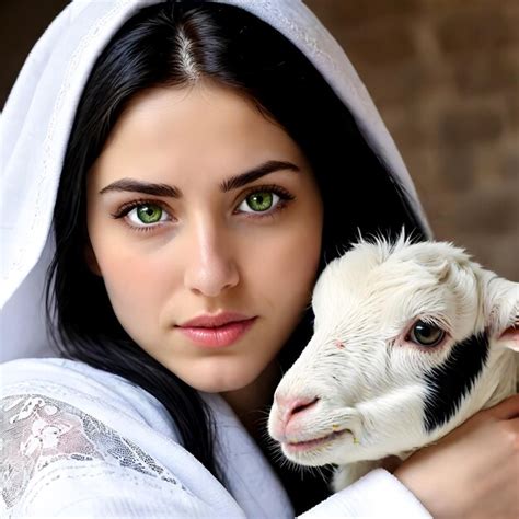 Goat And Beautiful Girl Posing Next To Each Other Premium Ai Generated Image