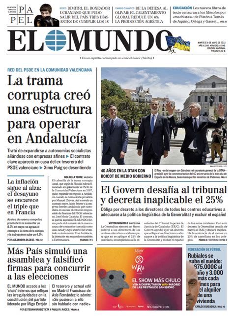 Portada De El Mundo Del Martes De Mayo De Medios