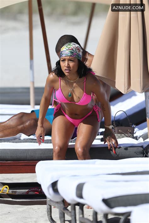 Karrueche Tran In A Pink Bikini As She Hits The Beach With Boyfriend Victor Cruz In Miami Aznude