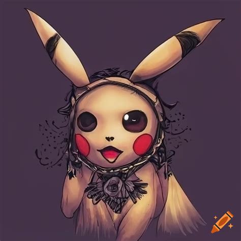 A Illustration Of A Gothic Pikachu In Victoria Frances Style