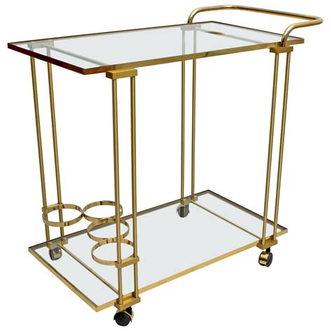 Mid Century Modern Italian Brass And Smoked Crystal Bar Cart For Sale