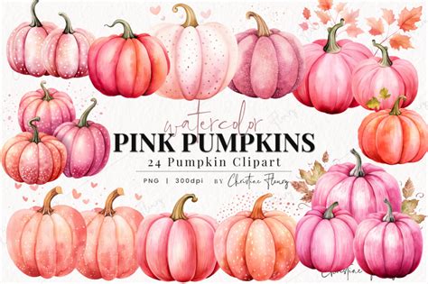 Watercolor Pink Pumpkins Clipart By Christine Fleury Thehungryjpeg