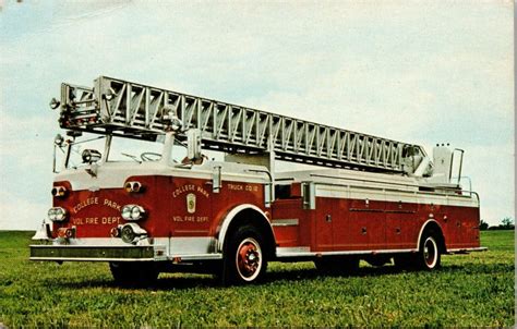 Vtg Peter Pirsch Ft Rear Mounted Aerial Ladder Fire Truck Postcard