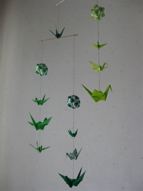 Mix Sized Origami Mobile 10 Cranes And 3 Modules Green Etsy Origami