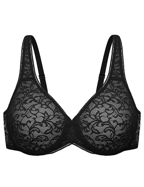 Wingslove Womens Sexy Sheer Lace Push Up Bra Underwire Mesh Plunge Bralette Unlined Bra Black