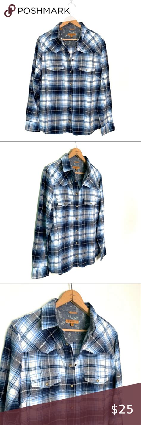 Jachs Girlfriend Bea Blue Plaid Snap Button Down Flannel Shirt Blue Plaid Flannel Shirt