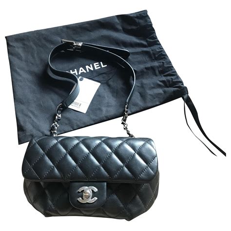 Timeless Chanel quilted belt bag Black Silver hardware Leather ref ...