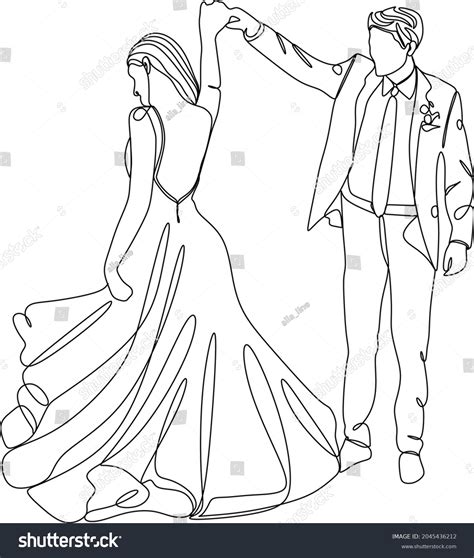 Continuous Line Drawing Bride Groom Dancing Stock Vector (Royalty Free ...