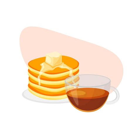 Premium Vector Stack Of Tasty Pancakes And Cup Of Tea Pancake With