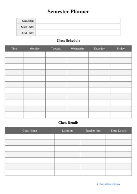 Semester Planner Template Download Printable PDF | Templateroller