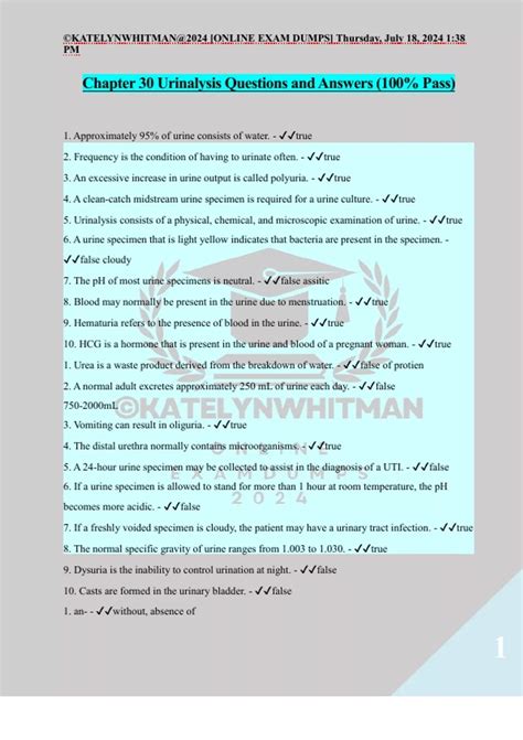Chapter 42 Urinalysis Answers