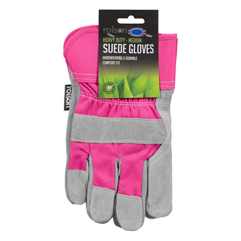 Rolson Heavy Duty Suede Gardening Gloves Medium Pink Bandm