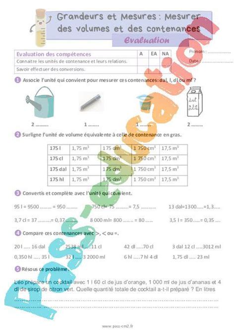 Mesurer des volumes et des contenances Évaluation de grandeurs et