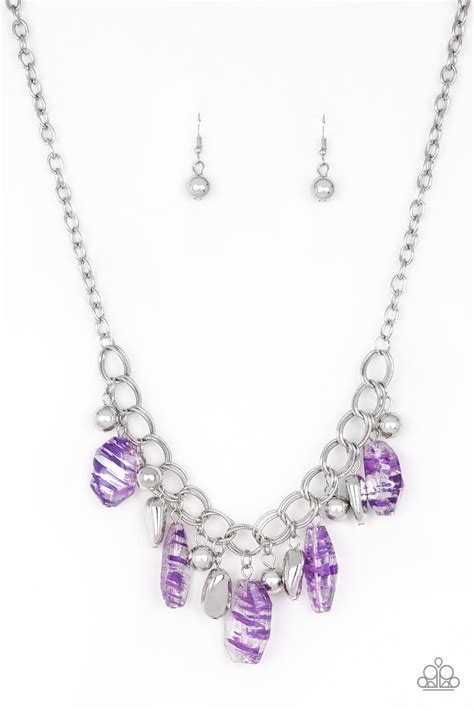 Chroma Drama Paparazzi Purple Glassy And Silver Bead Necklace