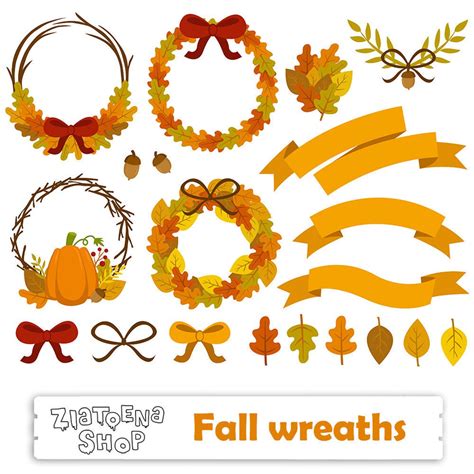 Fall Wreath Clip Art Autumn Wreath Vector Graphics Leaf Leaves Wreath ...