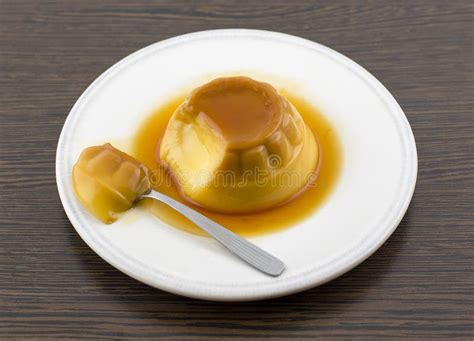 Creme Caramel Vanilla Custard Dessert Or Flan On White Dish Stock Image