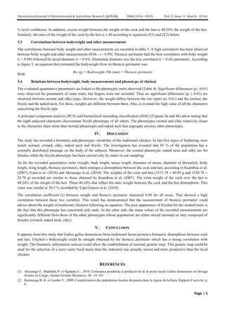 Biometric Characterization Of Local Chicken Gallus Gallus Domesticus