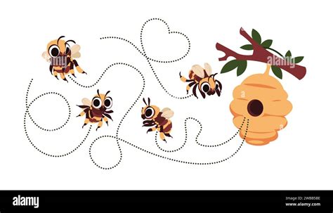 Bee Trace Cartoon Flying Honeybee Dash Route Cute Buzzing Bumblebee