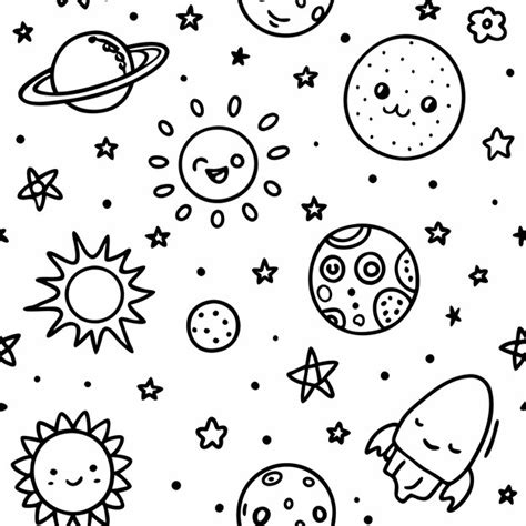 Lindo Patrón De Doodle Espacial Con Planetas Estrellas Y Cohetes Vector Premium Generado Con Ia