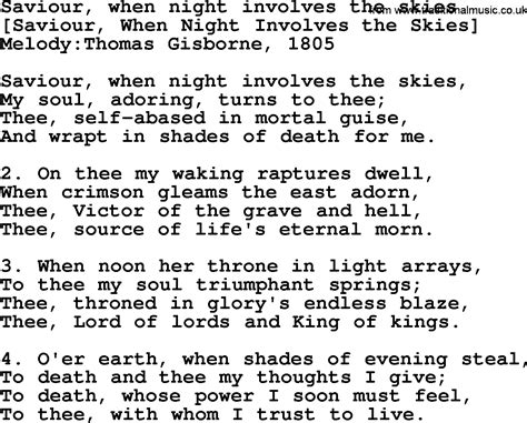 Old English Song Lyrics For Saviour When Night Involves The Skies