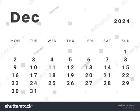 Template Design Monthly Calendar On December Stock Vector (Royalty Free ...