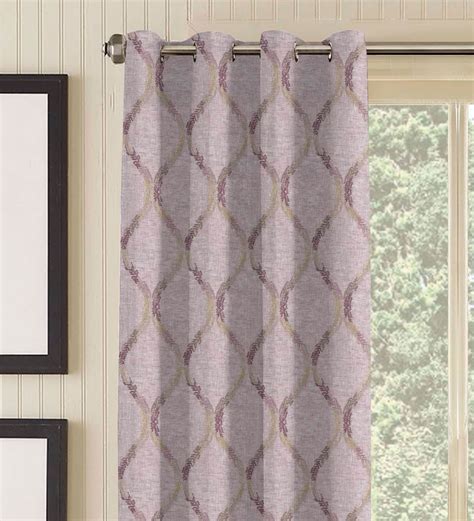 Buy Embroidered Purple Sheer Polycotton 7 Feet Eyelet Door Curtain By