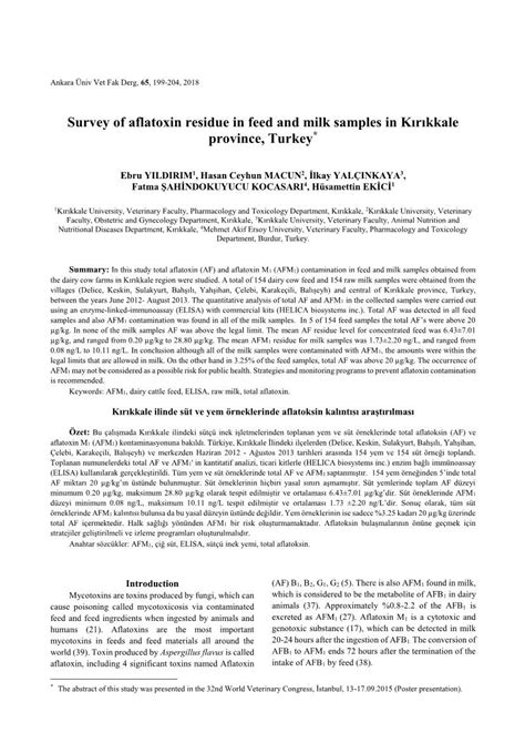 Survey Of Aflatoxin Residue In Feed And Milk Samples In K R Kkale