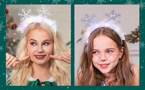 GORTIN Light Up Christmas Headband LED White Snowflake Headbands