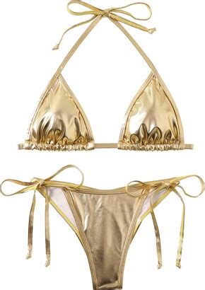 Balasami Women S Liquid Metallic Rainbow Bikini Sets Shiny String