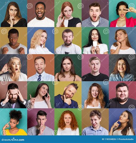 Diverse Young People Positive And Negative Emotions Set Stock Photo