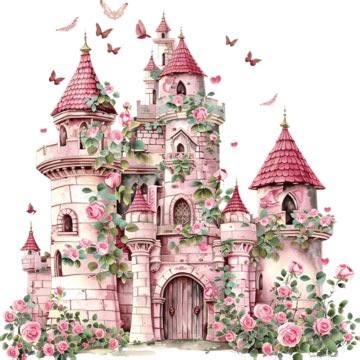 Pink Castle With Roses Decorative Artwork Pink Castle Roses