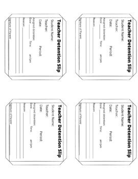 Teacher Detention Slip By SNL Curriculum Teachers Pay Teachers